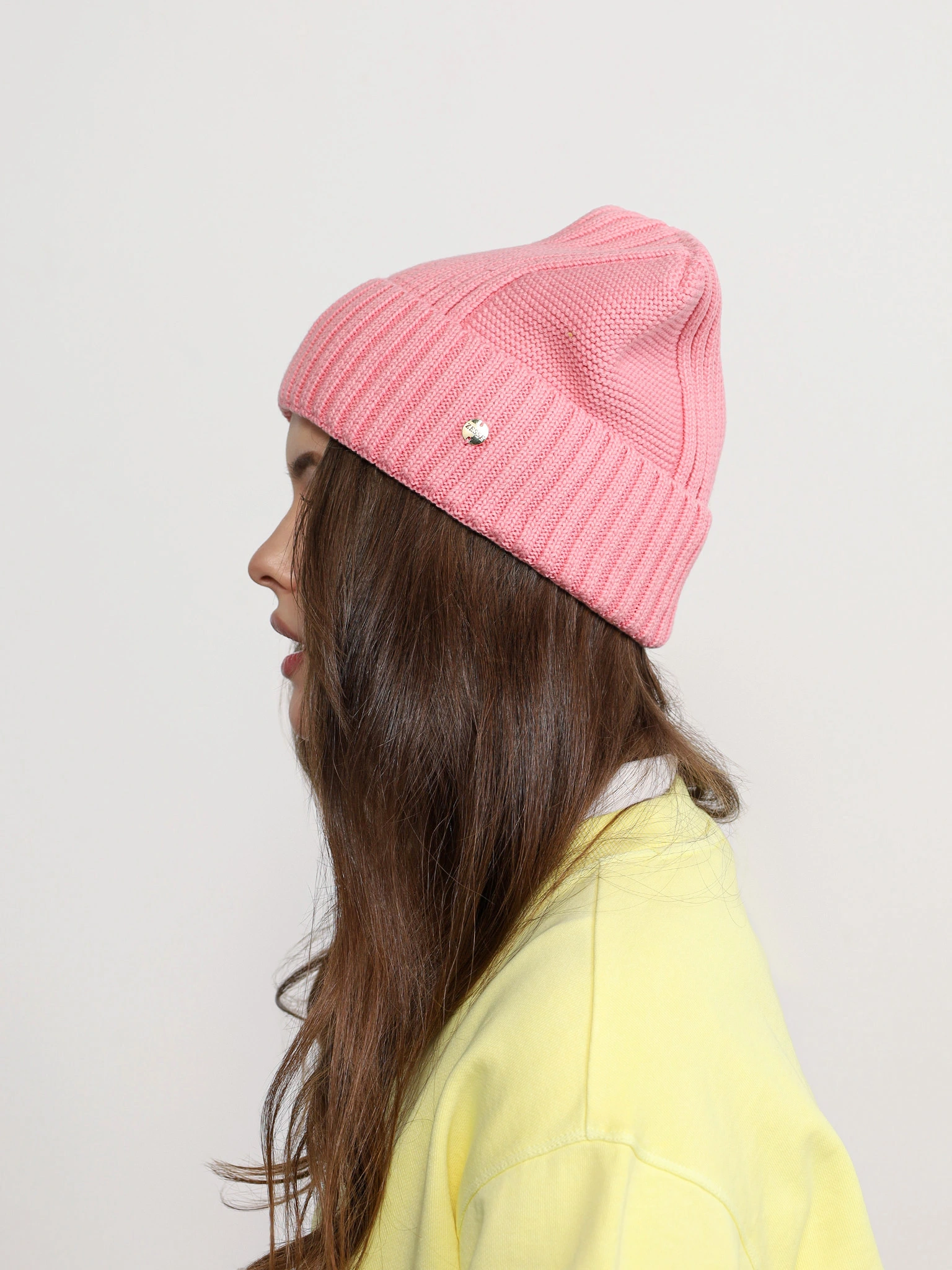 Шапка-бини из смесовой вискозы с отворотом в ассортименте